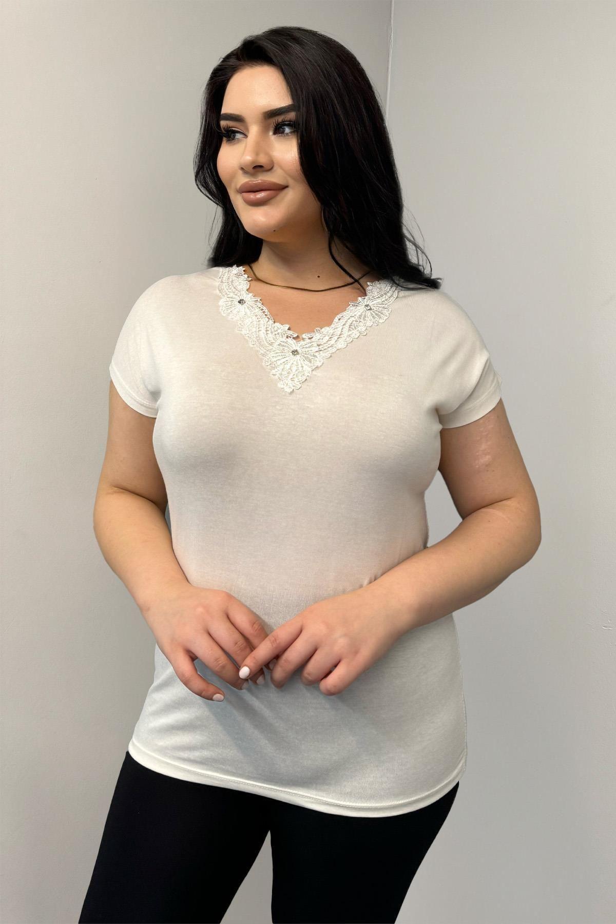 

Women s Style Big Size T-Shirt Large Size Cotton Tshirt With Lace Stone Collar