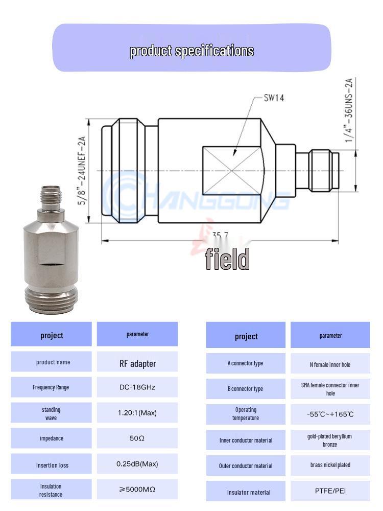 18GHz Network Analyzer N to SMA Adapter - Male/Female Connector