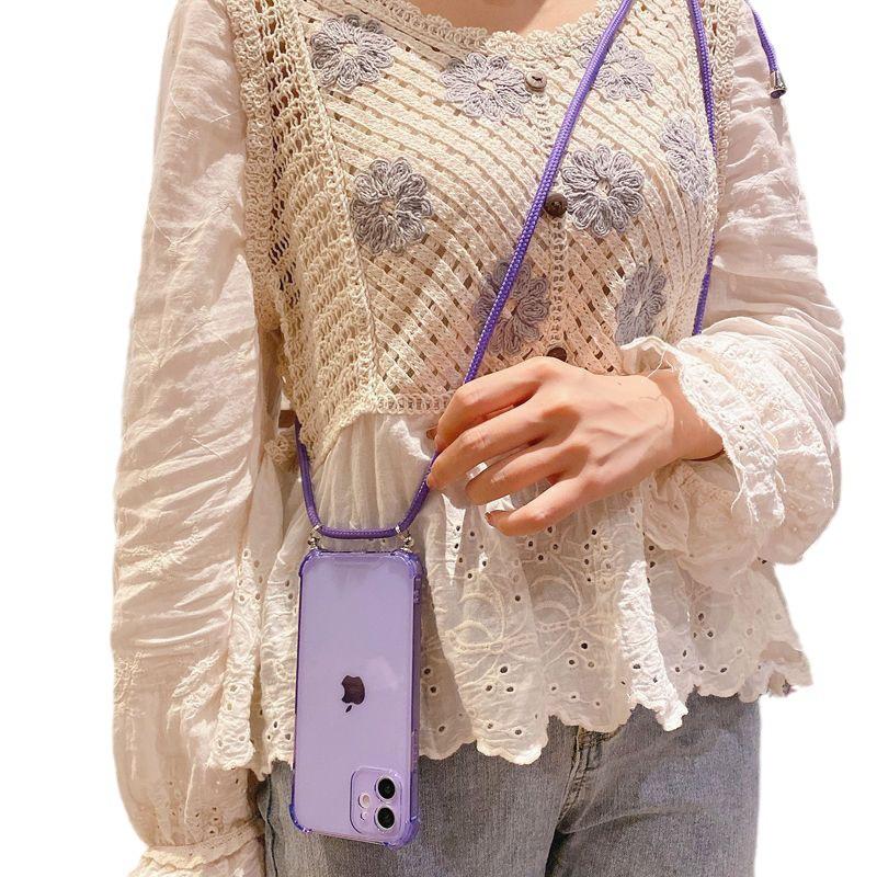 Apple 16 Mobile Phone Case Transparent Lanyard for iPhone17promax All-inclusive Diagonal X Diagonal Lanyard 8Plus Women's 15