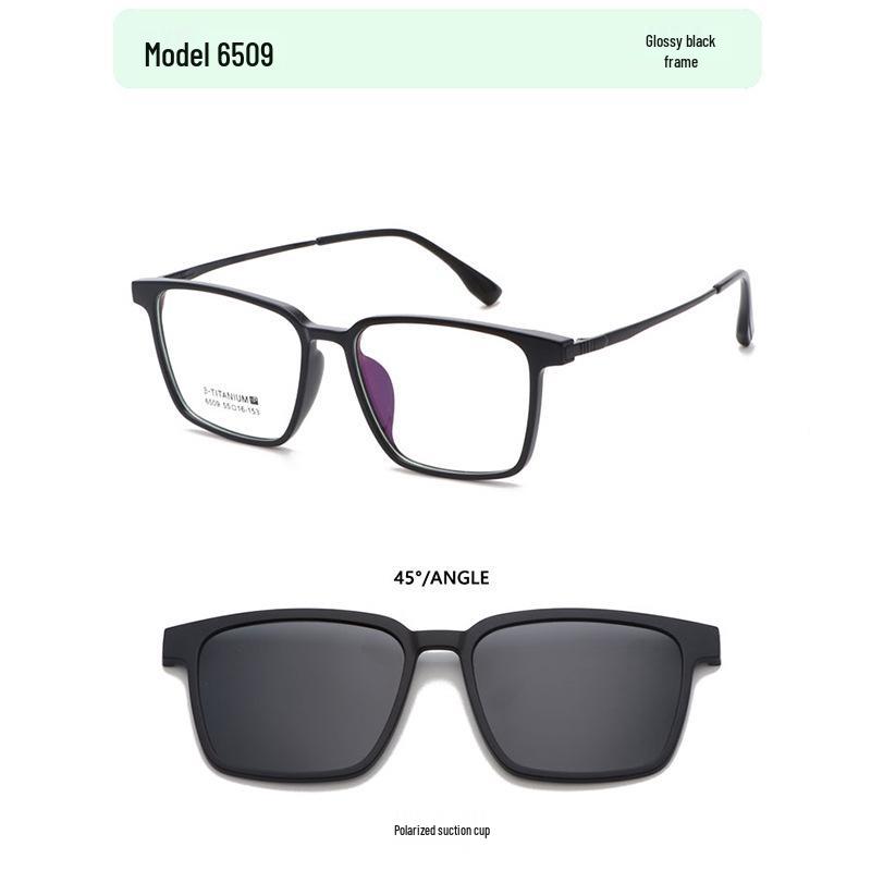 Ultra-Light TR Classic Square Eyeglasses with Men s Clip-On Polarized Sunglasses - Model 6509