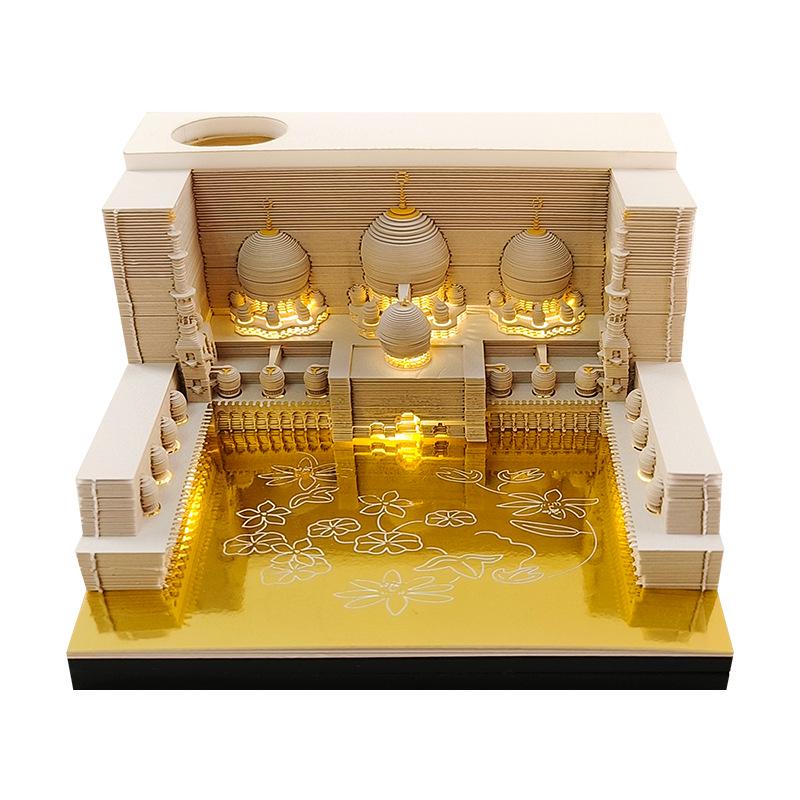 Creative Mosque Miniature Paper Sculpture 3D Stereo Sticky Notes - Desktop Ornamental Model & Cultural Gift