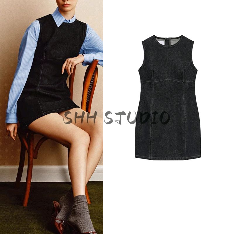 Spring New Women's Clothing Fashion Wind Cotton Blend Denim Effect Short Temperamental Dress 4365383