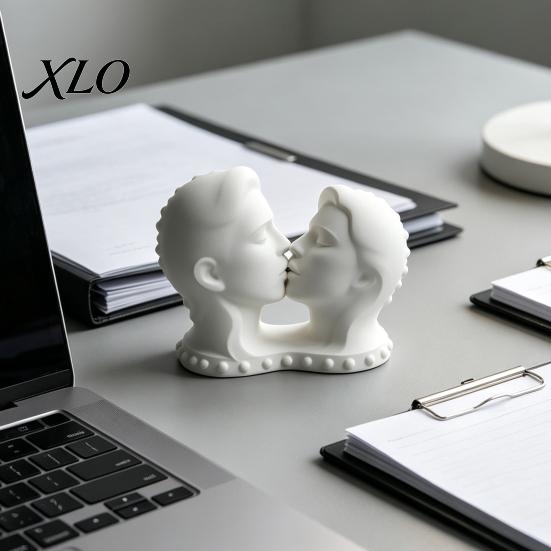 Elegant Sculptures 3D Printed Couple Kissing Head Sculpture, White Modern Art Statue Anniversary Romantic Craft for Living Room Bedroom, Minimalist