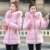 Winter thickened slim-fitting cotton-padded clothes New fashion fur collar polyester cotton-padded jacket Women's cotton-padded clothes Warm black