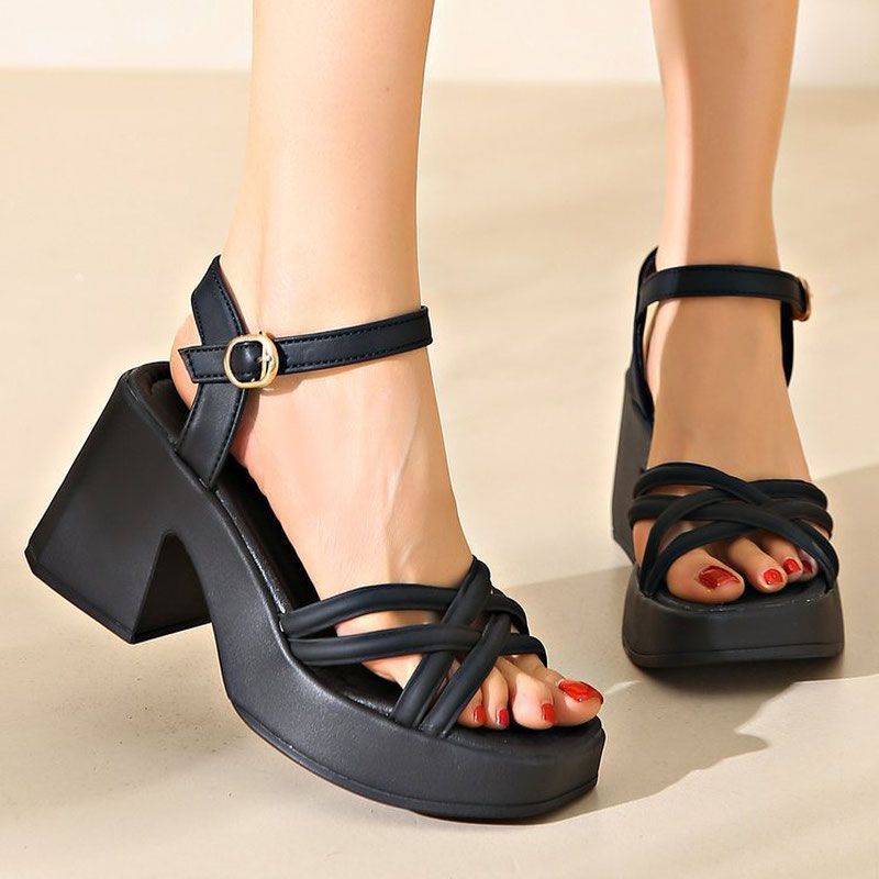 Fashion Casual Women's Shoes Waterproof Table Slope Heel High Heels Wear-resistant Thick Heel Roman Sandals Women's New Summer 2025