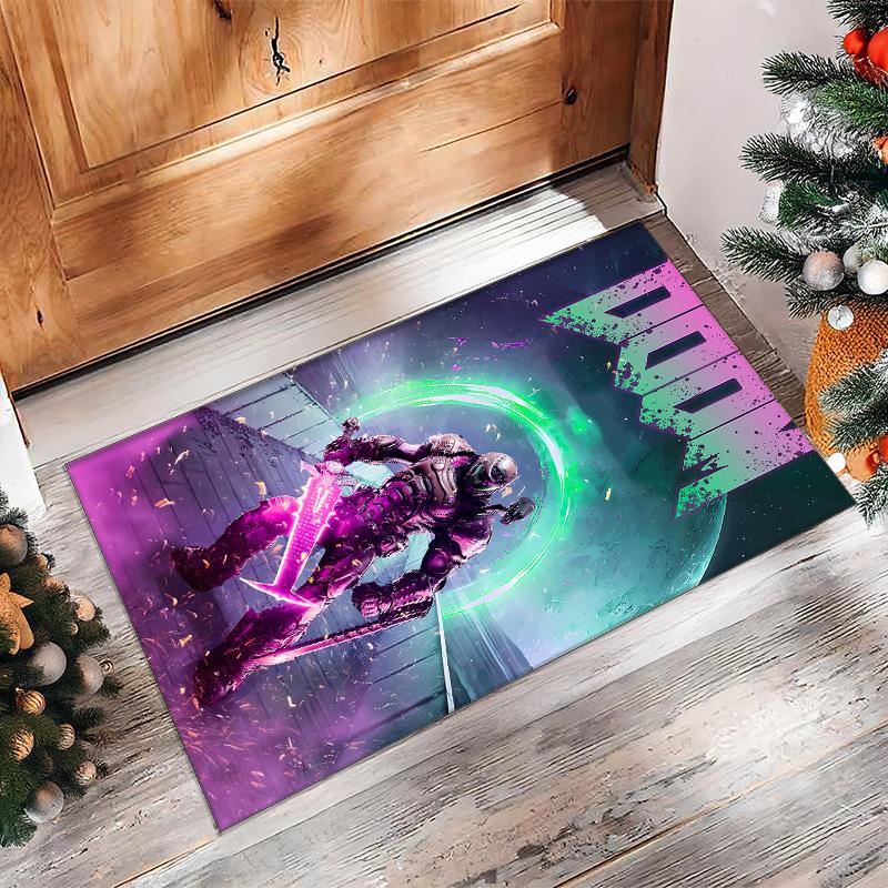 DOOM Printed Crystal Velvet Area Rug, Soft Anti-Slip Water Absorbent Floor Mat for Living Room Bedroom