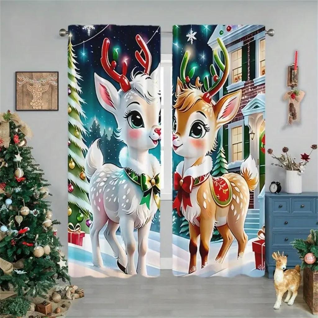 2-teilige moderne Weihnachts-Türvorhänge mit Weihnachtsstrumpf, festlicher Digitaldruck, Feiertagsdekoration für Wohnzimmer, Schlafzimmer