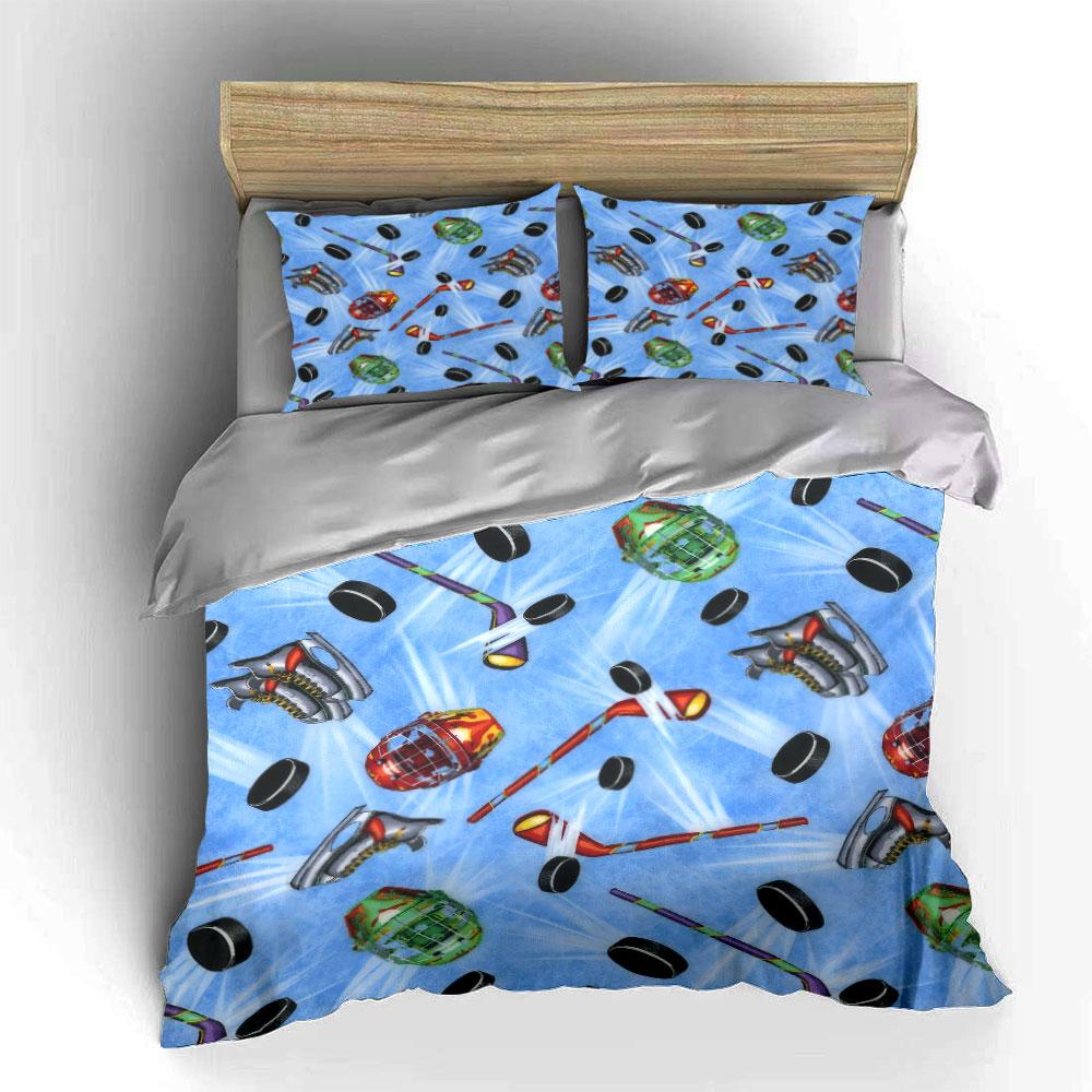 Hockey Gear Themed Three-Piece Set Soft Comfortable Duvet Cover Bedding Set Included 1*Duvet Cover & 2*Pillowcases, Gift