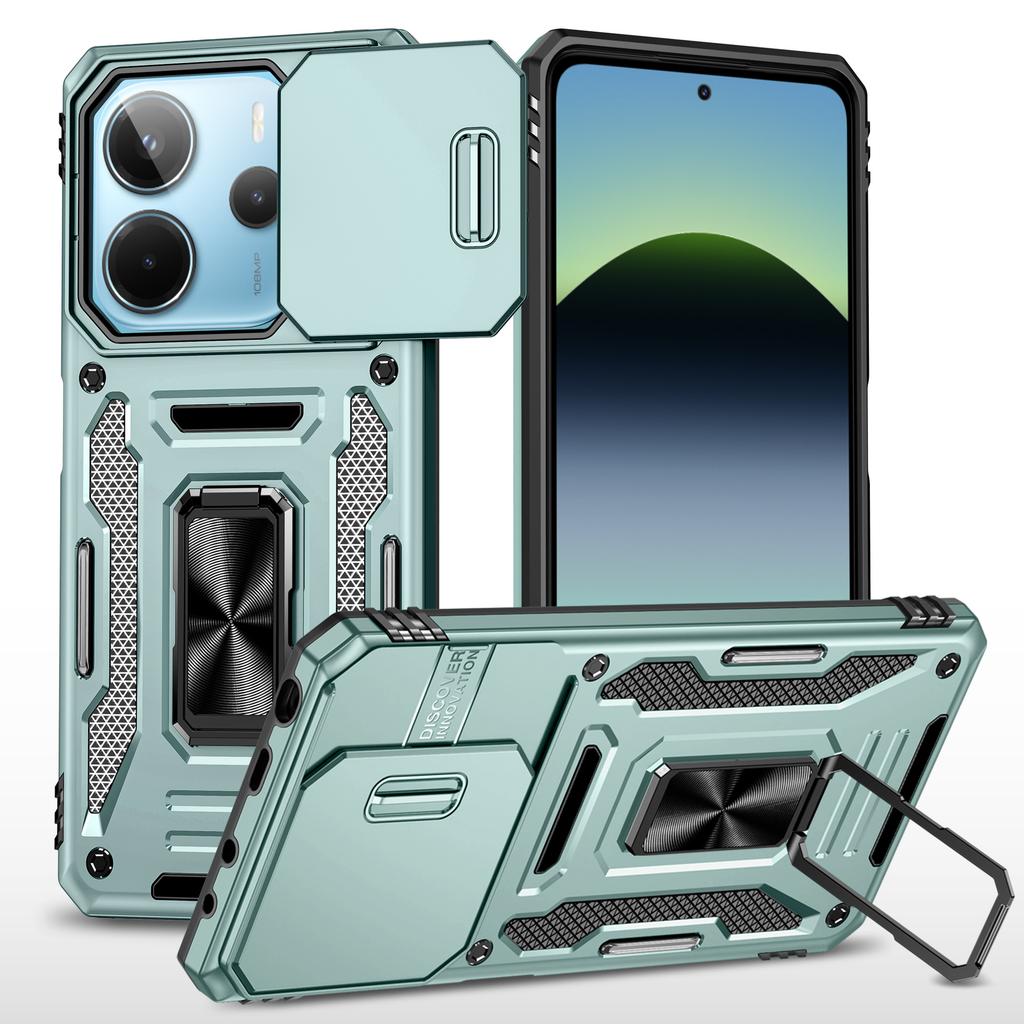 For Xiaomi Mobile Phone Case Poco X7 5G Push Window Horizontal and Vertical Multi-function Bracket Military Anti-fall Mobile Phone Case