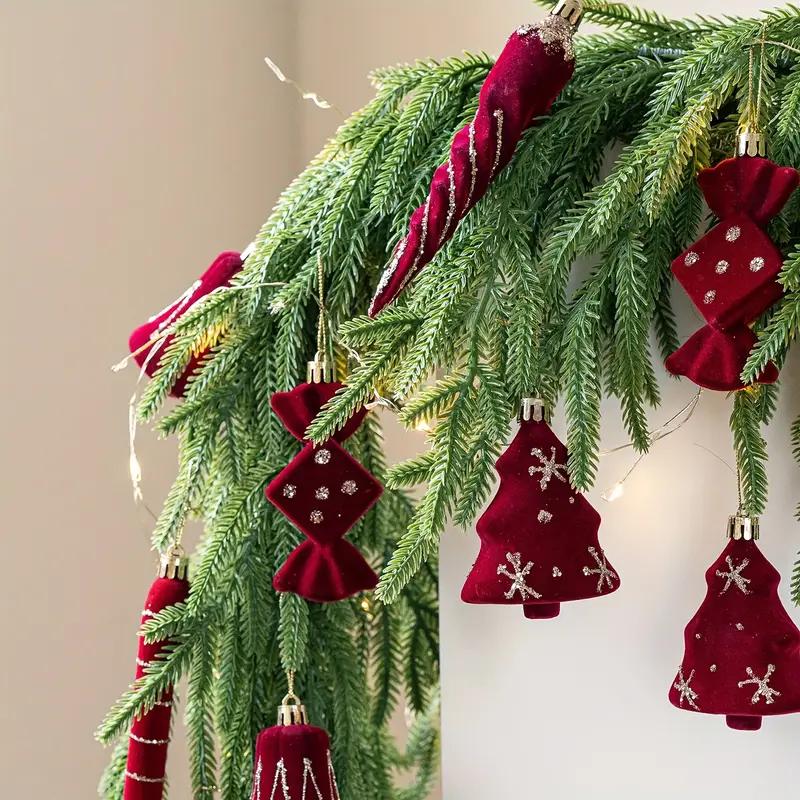 2pcs Velvet Christmas Candy Cane Bell Icicle Ornaments Burgundy Red Xmas Tree Hanging Pendants Christmas Party Home Decoration