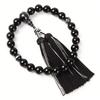 Kiyo Kobo Men's Black Onyx Buddhist Prayer Beads, 22 Beads, with Black Striped Agate and Two-tone Silk Tassels, In a Paulownia Wood Box with a