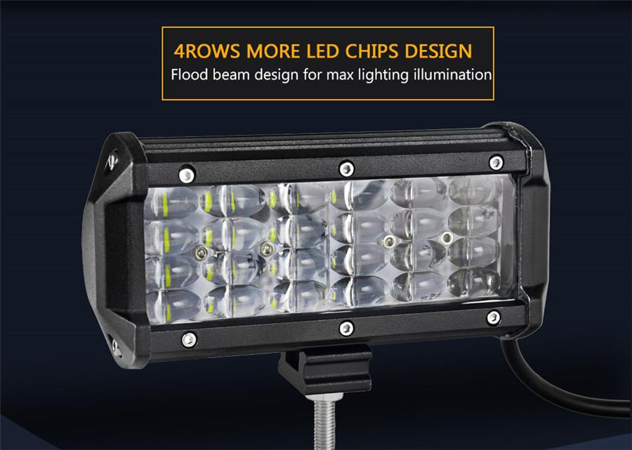 6.5" 72W Quad Row Light Bar LED Flood Work Light Flood Light for Truck Car ATV