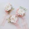MAFELOE Wrist Corsage and Boutonniere Set Artificial Rose Flowers Accessories for Groom Bride Groomsmen Bridesmaids Wedding Party Prom Suit- Creamy