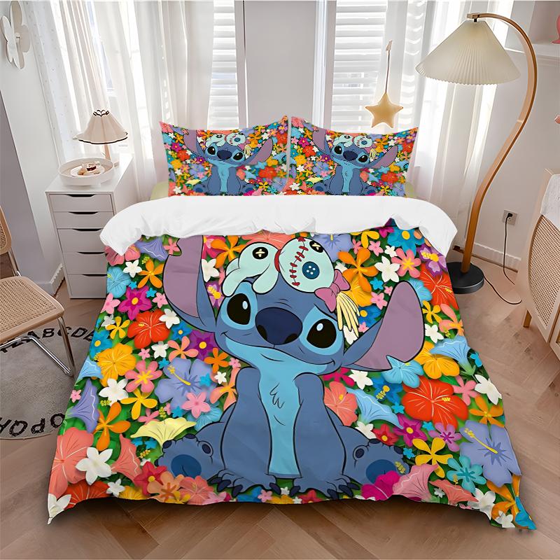 3Pcs Stitch Floral Paradise Bedding Sets For All Sizes New 3D Printed Bed Cover Comforter Duvet Cover Pillowcase Bedroom Decoration