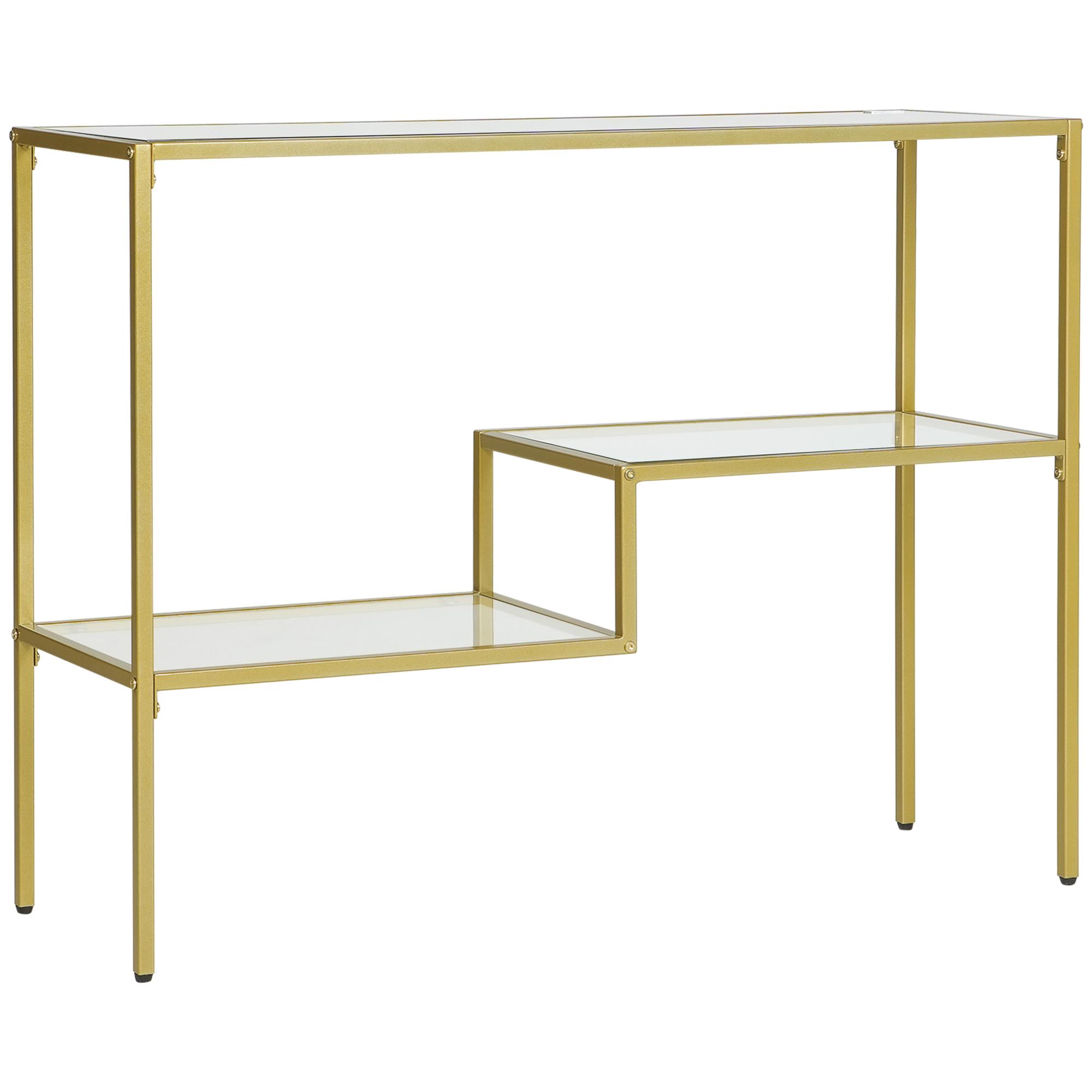 Console d'entrée à 3 niveaux en acier et verre trempé 100x32x76 cm Or