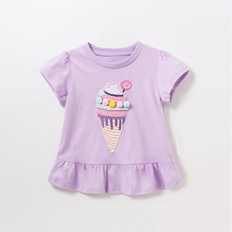 Cute Small Size in Purple Children's Summer Clothing round Neck Short Sleeve T-shirt