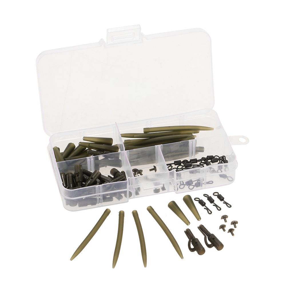 100pcs Terminal Carp Fishing Tackle Safety Clips with Pins Tail Rubber Tubes Anti Tangle Sleeves Quick Change