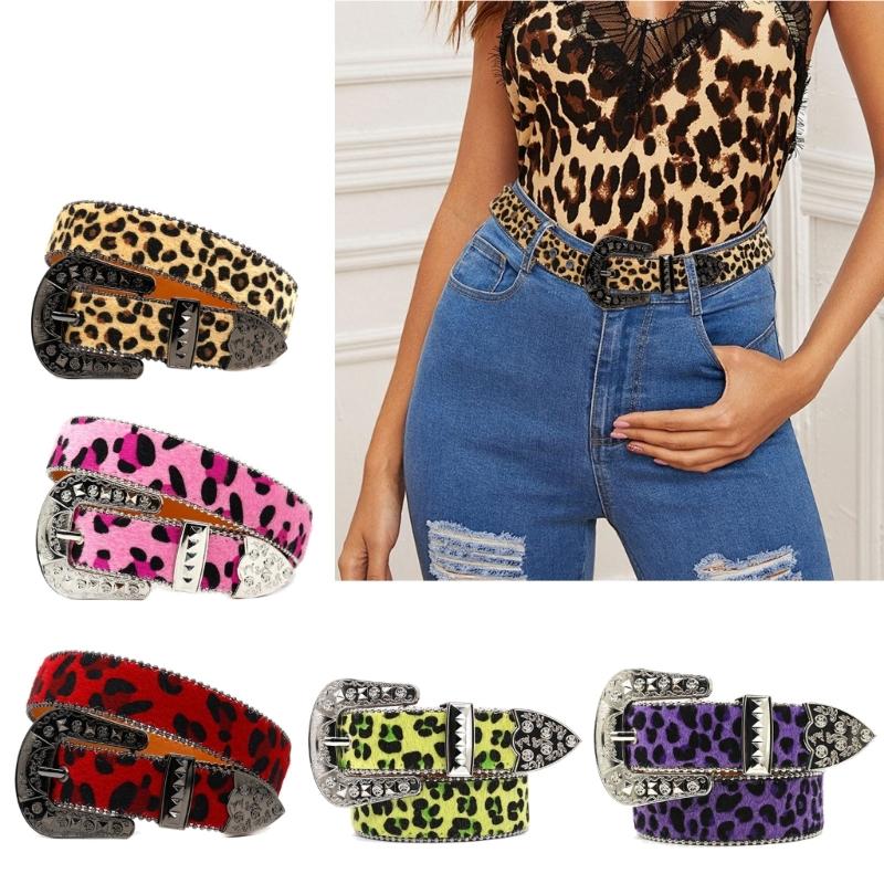 Metal Buckle Belt for Women Stylish Leopard Belt for Jeans Dress Eye Catching Waiststrap Date Night Formal Waiststrap