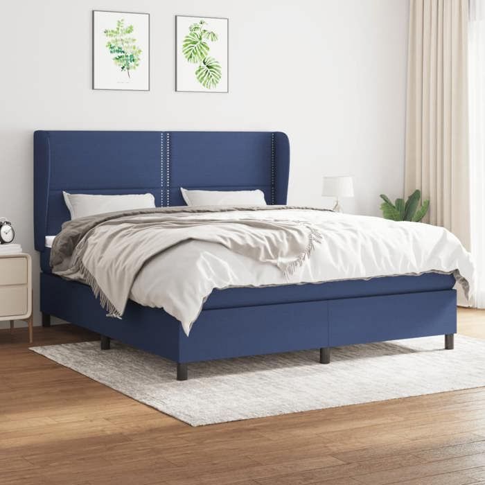 3127907 vidaXL Lit à sommier tapissier avec matelas Bleu 180x200 cm Tissu