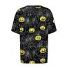 Women's Casual Short Sleeve Halloween Pullover Top with Spider Web and Pumpkin Print Round Neck Blouse for Fall Seasonal Wear