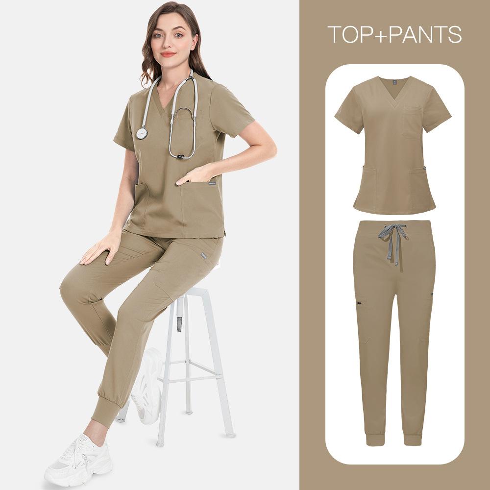 14-Color Scrub Set Women'S High Quality Pocket V-Neck Two-Piece Set Doctor Nurse Uniform Hospital Overalls Thick