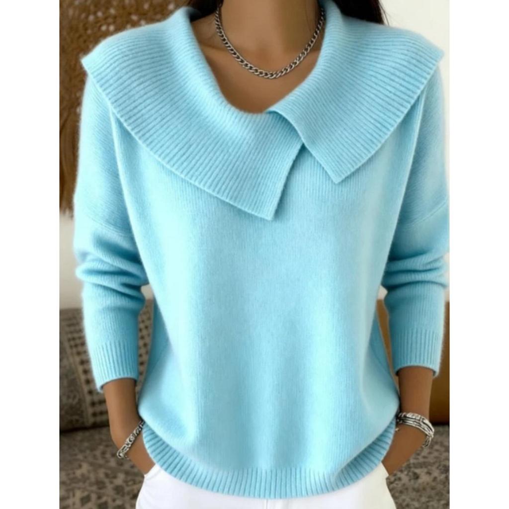 VAYLA Women's Sweater Pullover Retro And Playful Fashion Temperament Slim Lapel Sweater Versatile Knitted Lazy Temperament Women