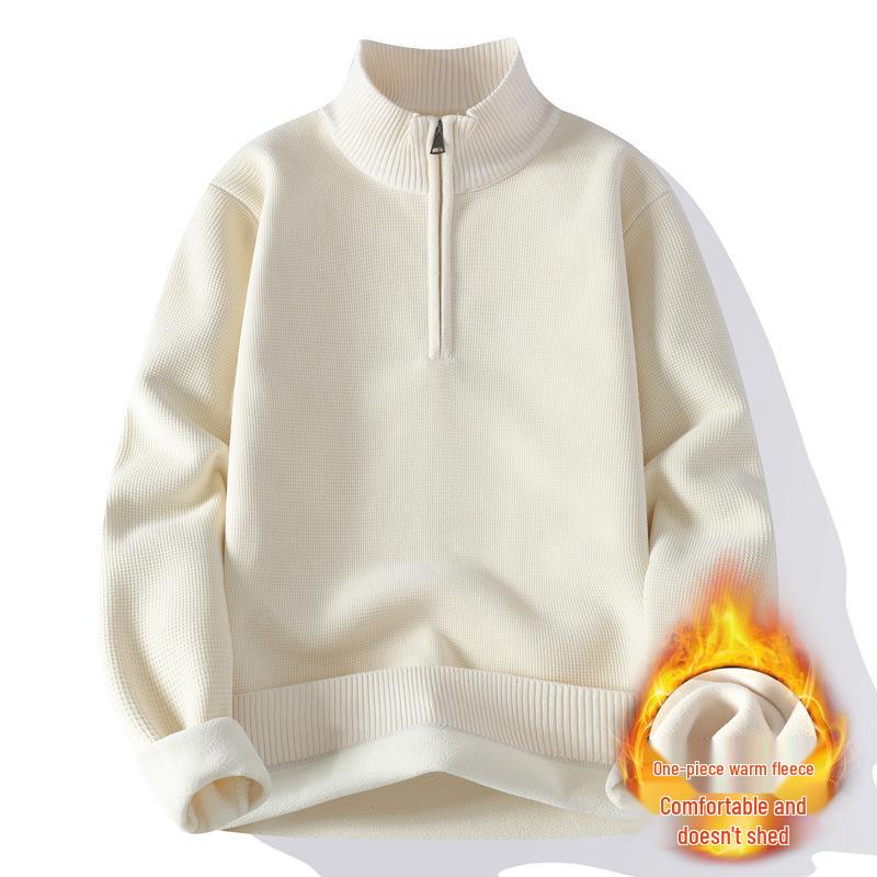 Men's Trendy Woolen Half-Zip Sweater with Velvet Lining - Warm Stand Collar Knitwear