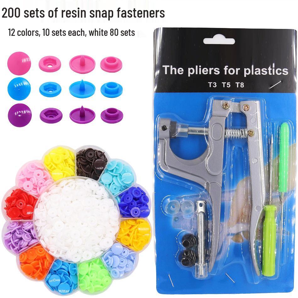 15-Color Resin Snap Fasteners & T5 Tool Set: Multicolored Plastic Buttons for Baby and Children Projects