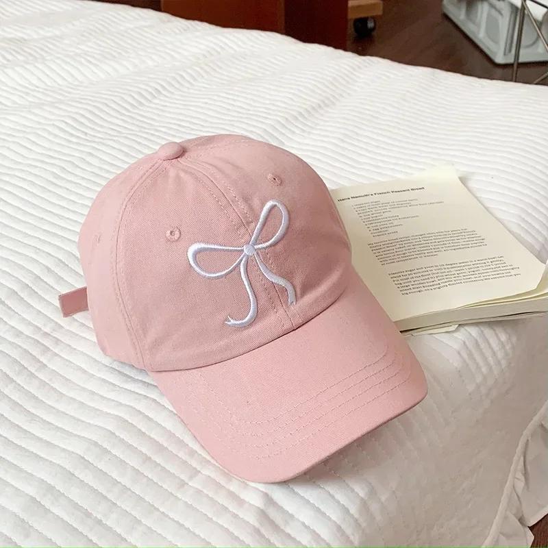 

Sweet Bowknot Embroidery Baseball Hat for WoUnisex Solid Color Korean Girl Peaked Cap Outdoor Soft Cotton Snapback Sun Visors Hat Adjustable