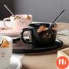 Hi Ceramic Coffee Cup With Saucer Spoon Cartoon Cat Teacup Breakfast Milk Mug Bread Dessert Dish Gift
