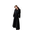 Hepburn Style Black Waist-Cinching Slim Long Dress - Classic Versatile Autumn/Winter Korean Shirt Collar Dress for Women