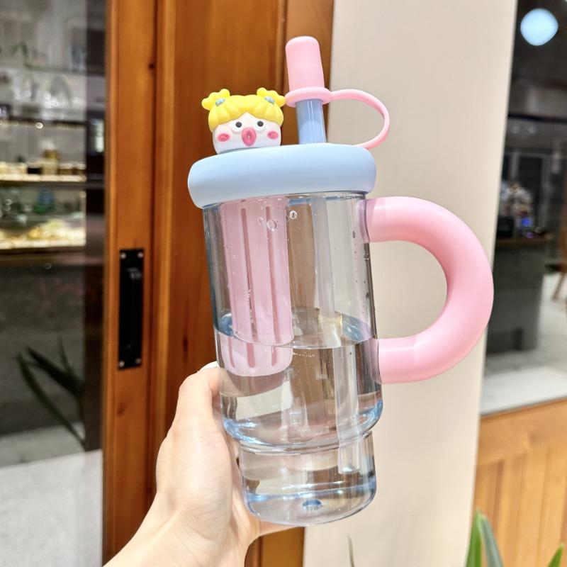 Portable Straw Water Bottle Cute Straw Cup Ice Tumbler for Women Girls Large Capacity Plastic Cup Ins Style Milk Tea Coffee Mug