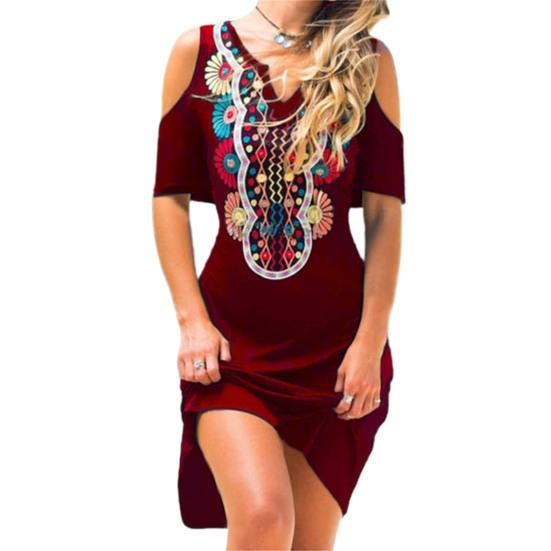 

Tribal Dress Dress Bohemian Women Printed V Neck Skirt for Dating M