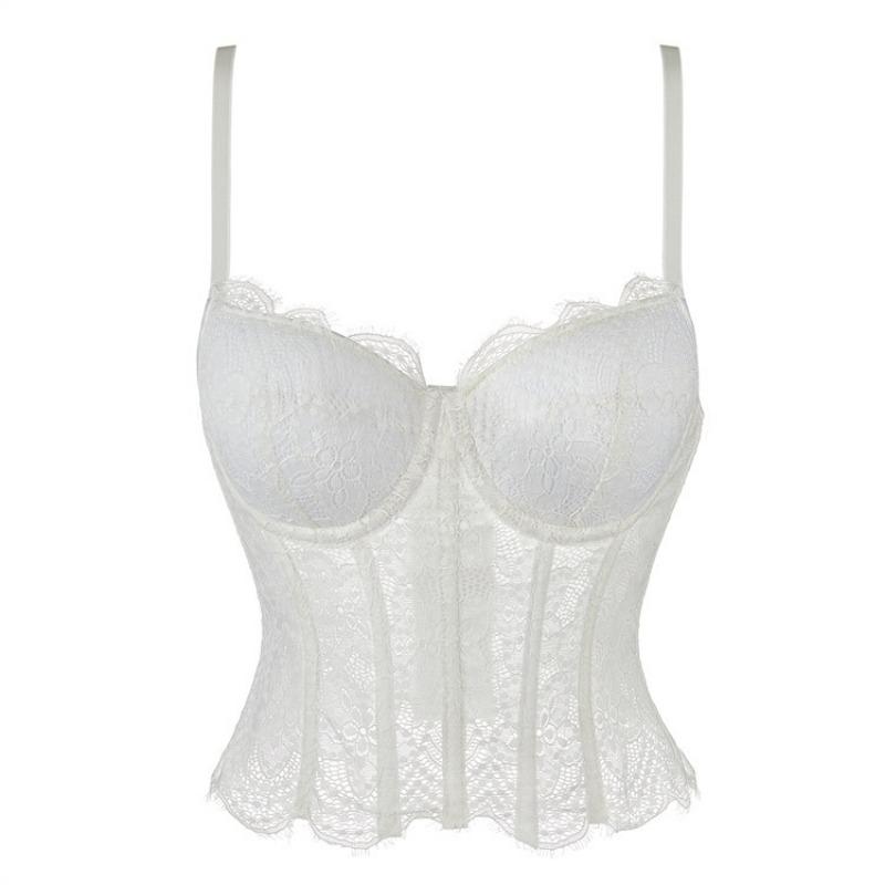 Top Bustier Corsetto Shapewear Bianco Rete Pizzo Steccato con Spalline