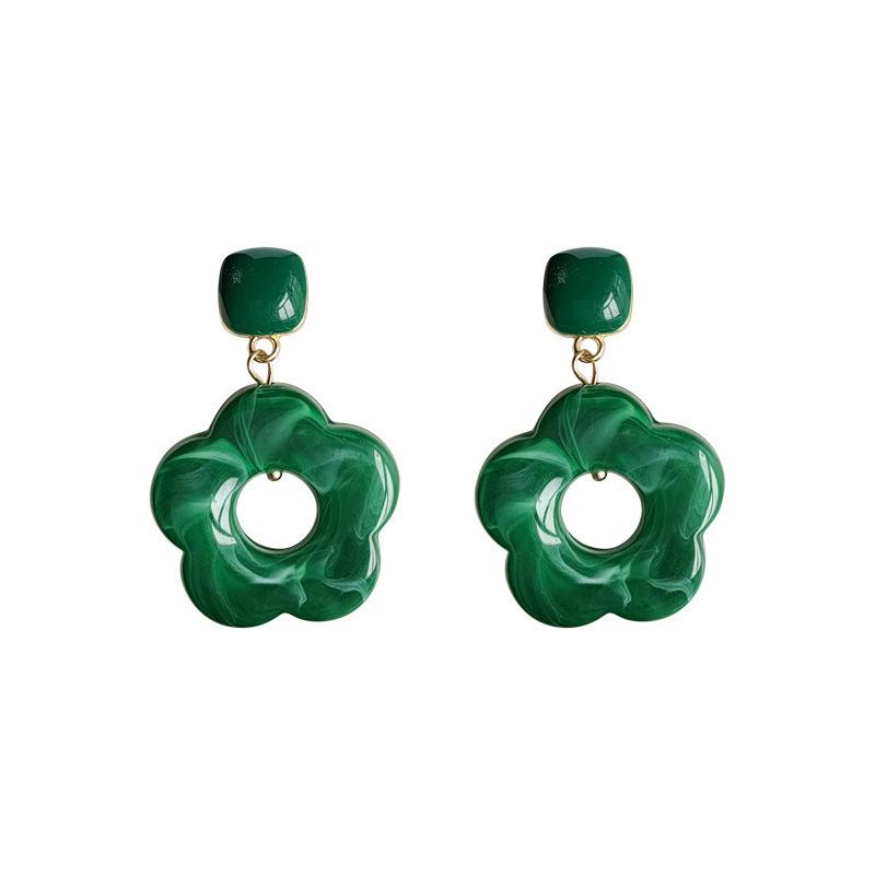 Vintage Acrylic Marble Earrings with Resin Flower, Artistic Cottagecore Dainty Earstuds for Women,
