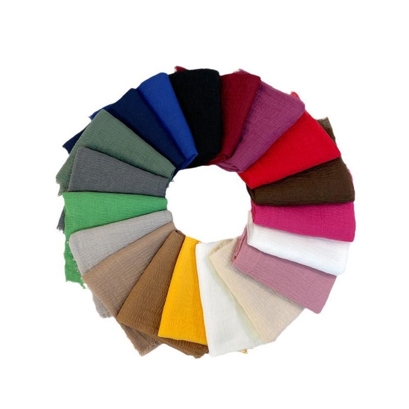 Women's Cotton Linen Gauze Scarf - Solid Color, Summer Sun Protection, Breathable, Retro Fringed Shawl