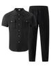 Men's Casual Linen Beachwear Set: Short Sleeve Shirt & Long Pants with Double Pockets