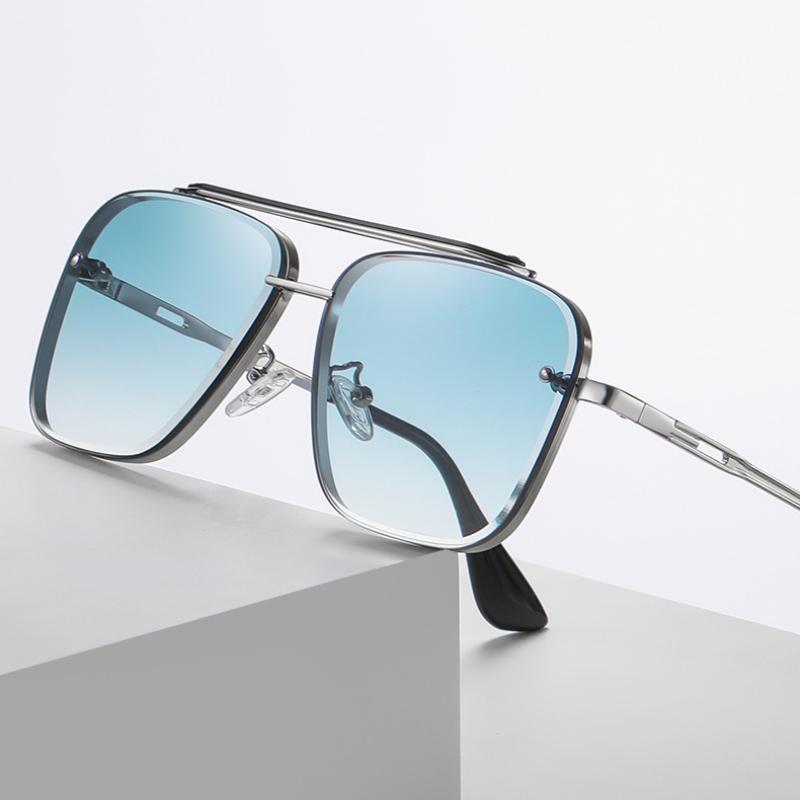 Sunglasses Men Stylish Gradient Big Frame Sun Glasses Women Classic Style Square Metal Shades Eye Wear Classic Gafas Oculos De Sol UV400 Protection