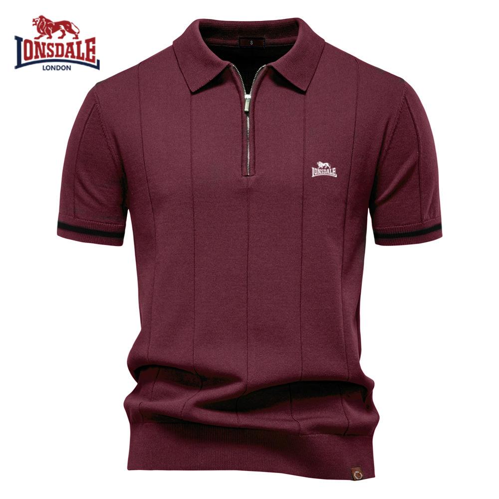 Lonsdale 2026 Весна/Лето Новая мужская шерстяная рубашка-поло в стиле business casual с вышивкой, вязаная рубашка-поло с откидным воротником, короткий рукав XXL