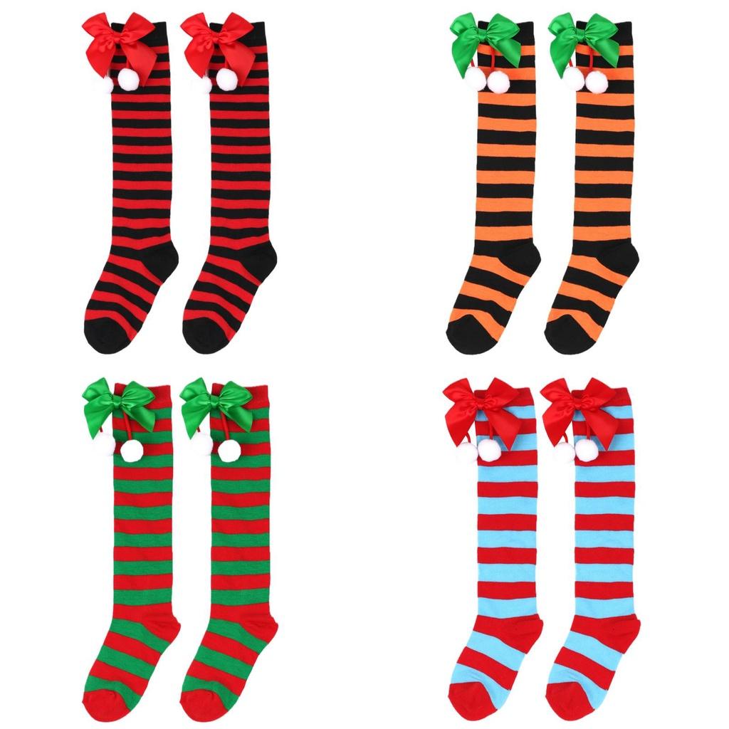 Cute Butterfly Bow Christmas Socks For Girls Long Tube Polyester Fabric