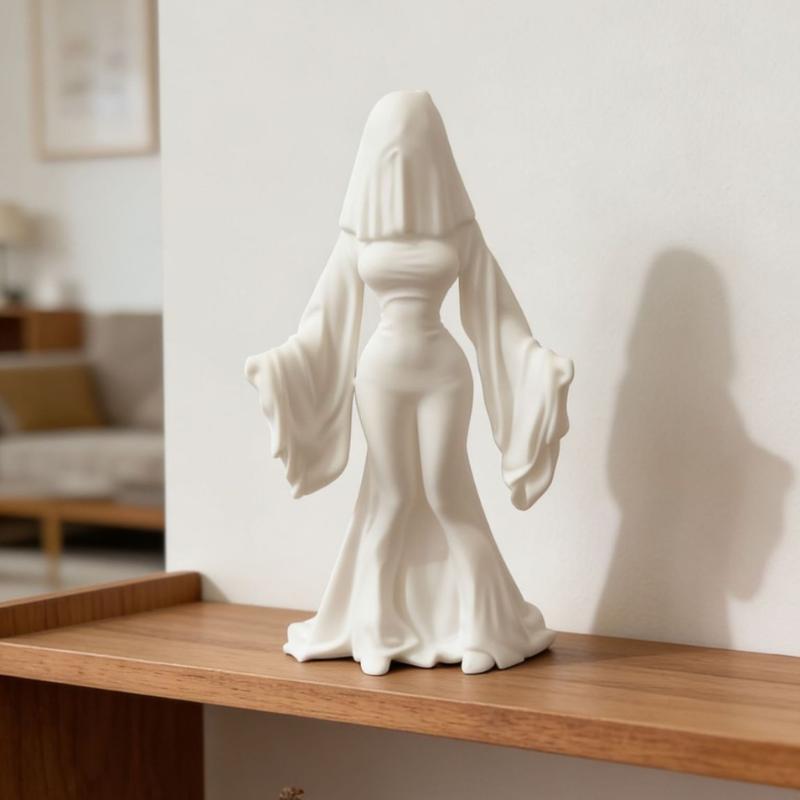 1Pcs 3D Printed White Dress Ghost Sculpture Model Ornament Funny Ghost Statue Halloween Indoor And Outdoor Decoration