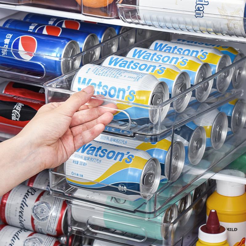 Mingxi Double-Layer Beverage Storage Box: Food-Grade Refrigerator Organizer for Beer and Cola Cans.