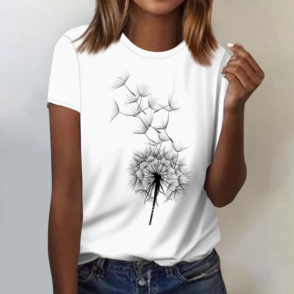 Dámská móda Ležérní halenka s květy s kulatým výstřihem a krátkým rukávem