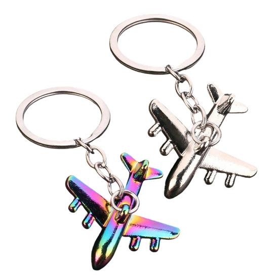 Aircraft Keychain Alloy Mini Plane Model Electroplated Key Ring with Chain Buckle for Travel Aviation Souvenir