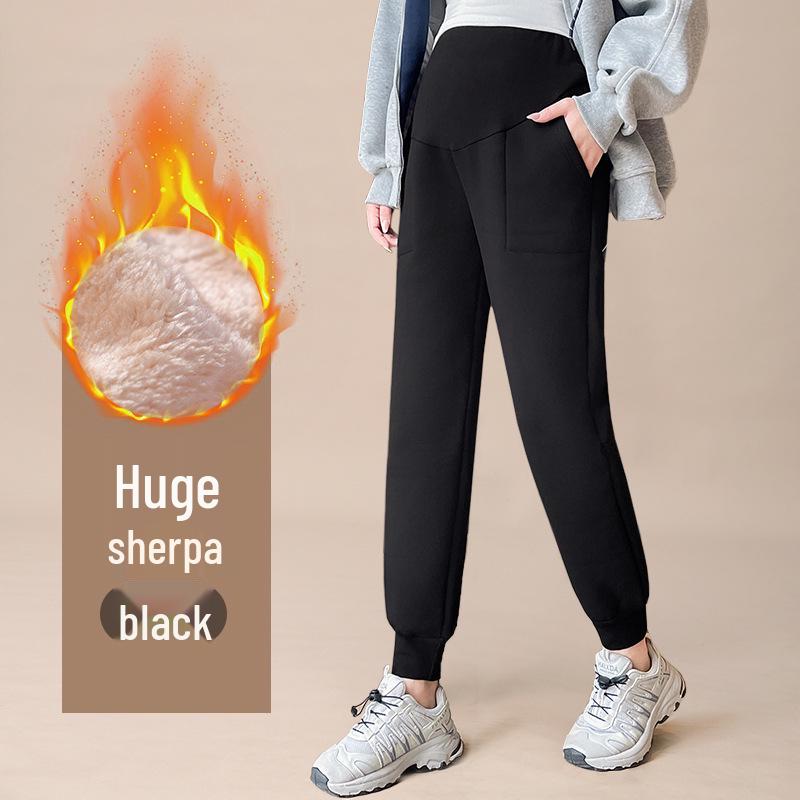 

Thickened Plus Velvet Maternity Winter Sports Pants with Non-Constricting Waist and Warm Cotton, Plus Size Large [Fits 110-135 lbs]