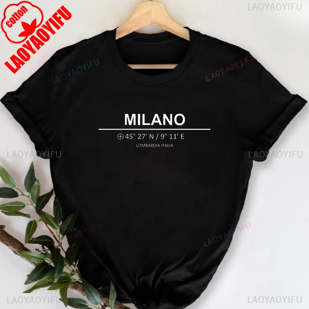 MILANO ITALIEN Buchstabenaufdruck Rundhals-T-Shirt Lässiges Kurzarm-T-Shirt für Frühling & Sommer Damenbekleidung Valentinstag