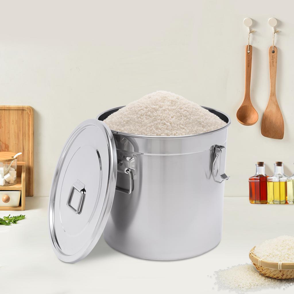 33L Stainless Steel Grain Container,Storage Jar, Flour Container,Airtight Canister w/Lid for Storing Various Dry Wet Foods
