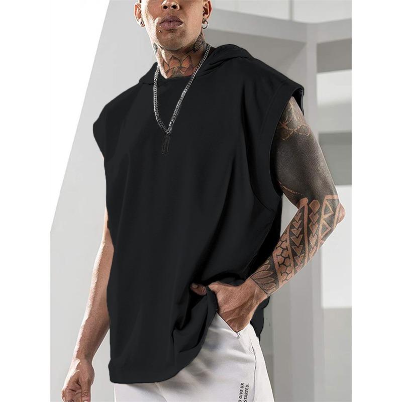 Mens High Quality American Style Loose Hooded Sleeveless Fitness Sports Tank Top