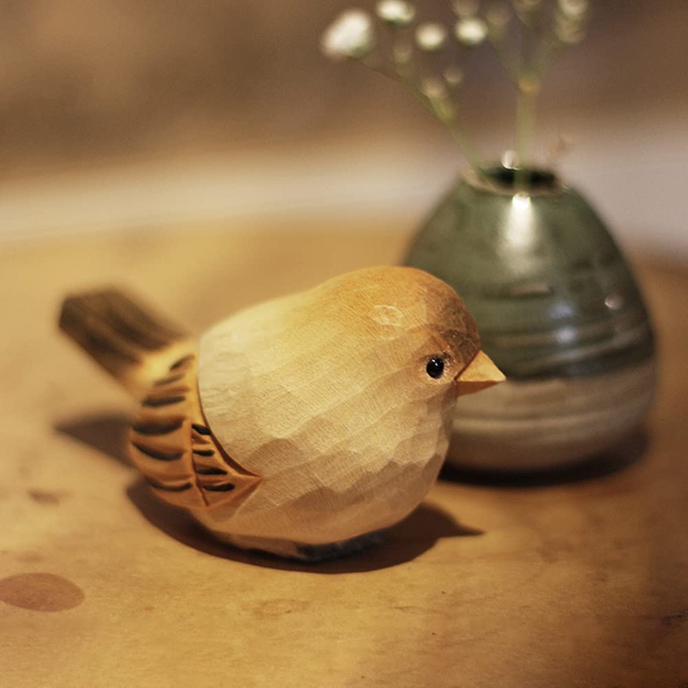 HIGHAWK Wooden Bird Ornament, Entryway Ornament, Cute Animal, Wood Carving, Toy, Gift for Kids, 3D Ornament, Bird Lover's Decor (Fat Bird, Ornamental