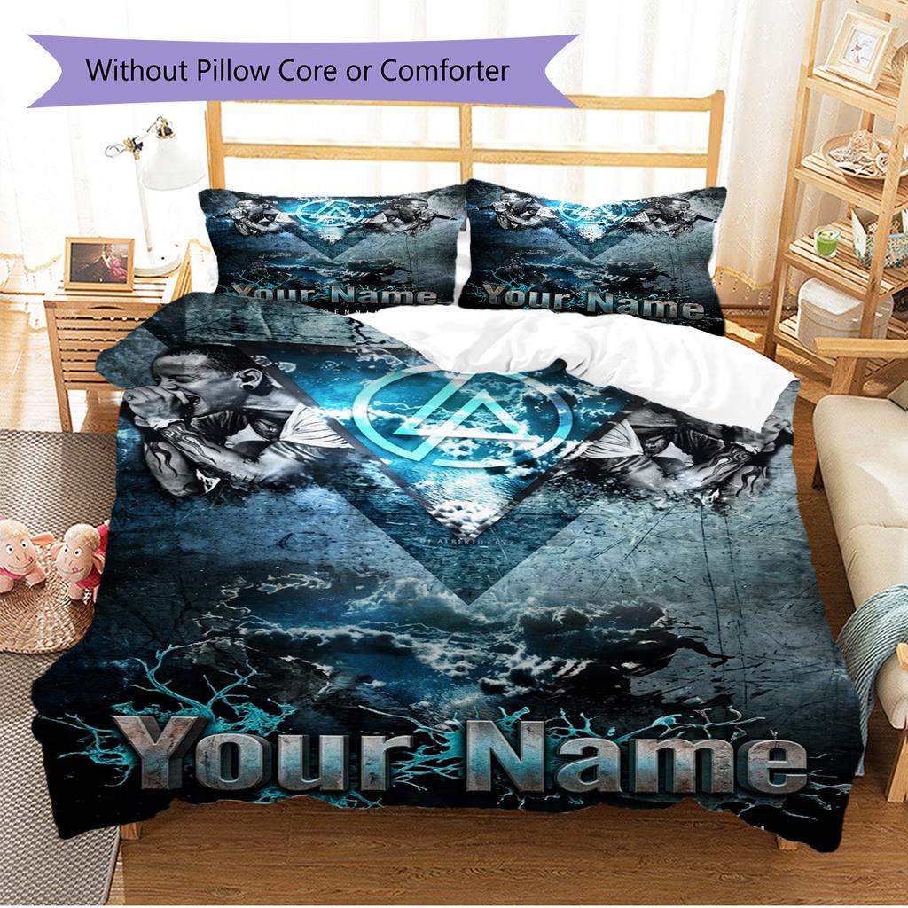 Name Benutzerdefiniertes Linkin Park Muster Bettwäscheset Bettbezug Kissenbezug Heimdekoration Geschenk (1 Bettbezug + 2 Kissenbezüge, ohne Füllung)